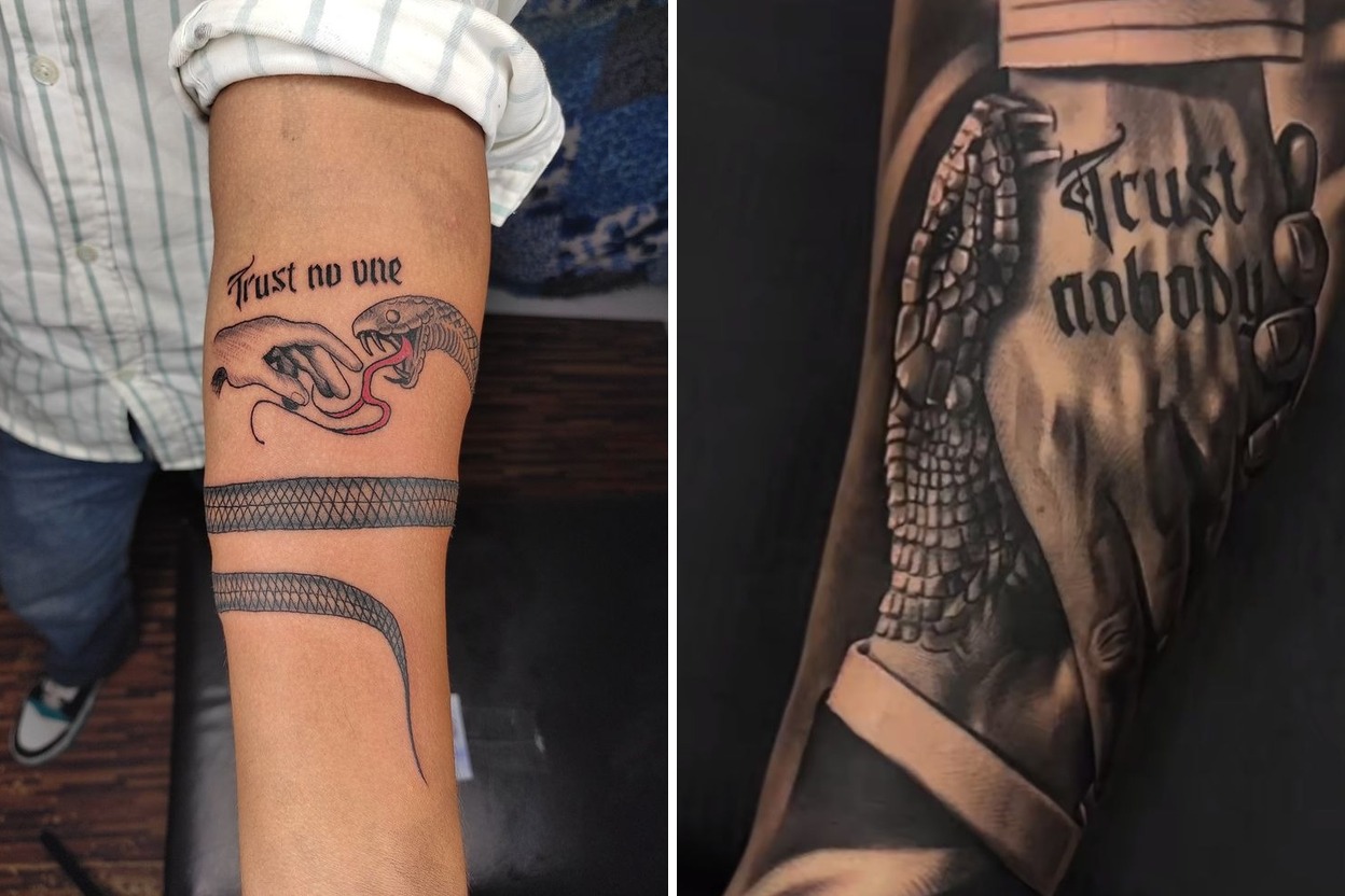 30+ Men Trust No One Tattoo Ideas & Inspiration Featured Lookbook Collage