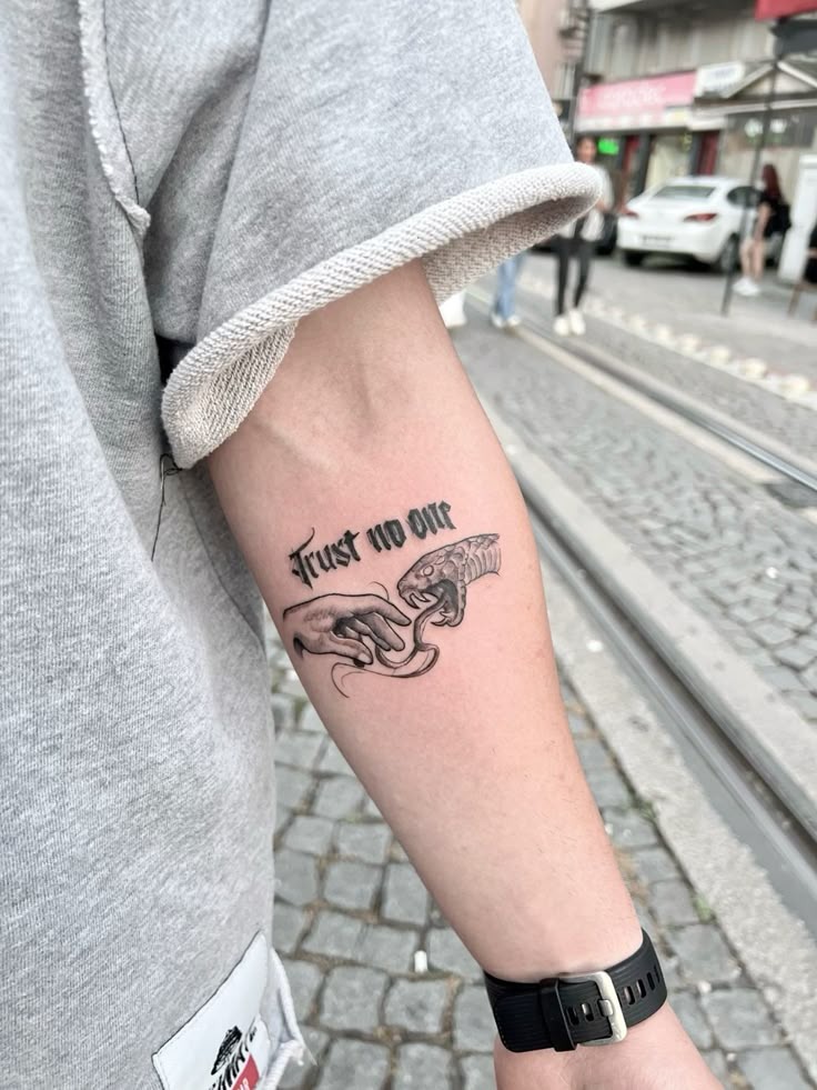 Ink Hand-Snake Trust No One Font Hand-Snake Tattoo and Black Ink Tattoo Design