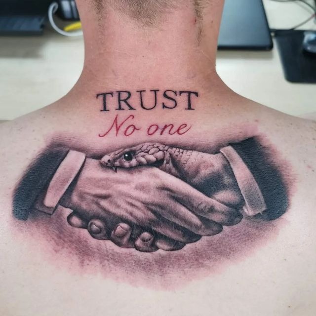 Masked Figure Trust No One Tattoo Tattoo Design