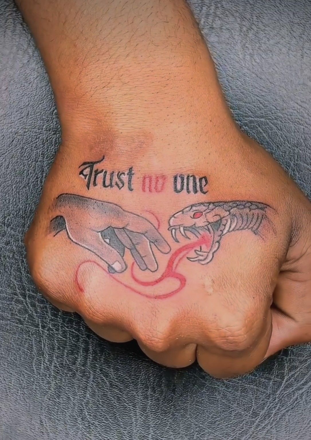 Realistic Snake Handshake Trust No One Tattoo Tattoo Design