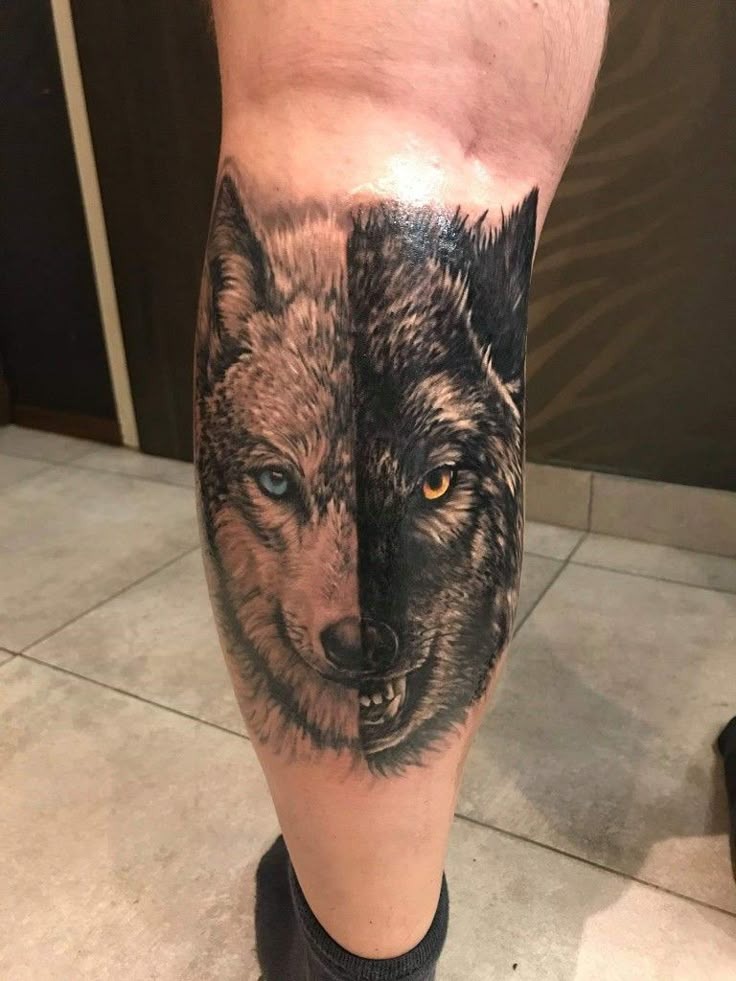 Dark Wolf with Ravens and Nordic Runes Tattoo Design