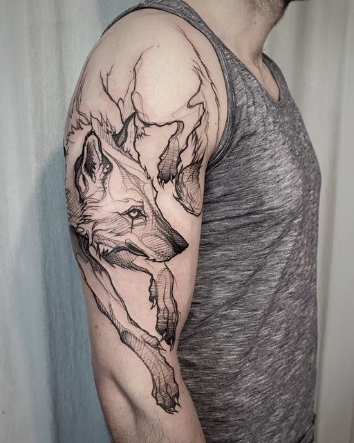 Elegant Wolf Sketch Tattoo - A Feminine Approach Tattoo Design
