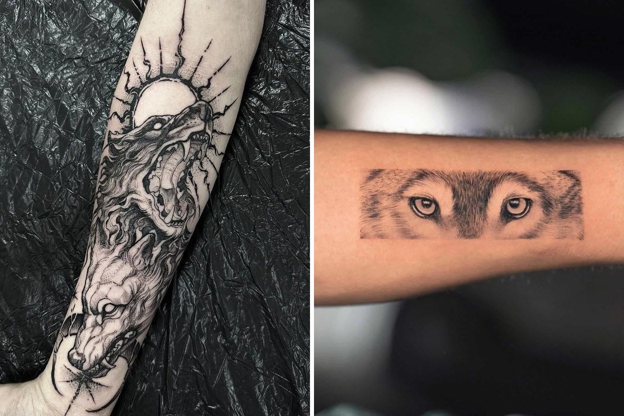 23+ Men Wolf Tattoo Ideas For Unique and Meaningful Designs on Forearm Sleeve Thigh Shoulder Leg Featured Lookbook Collage
