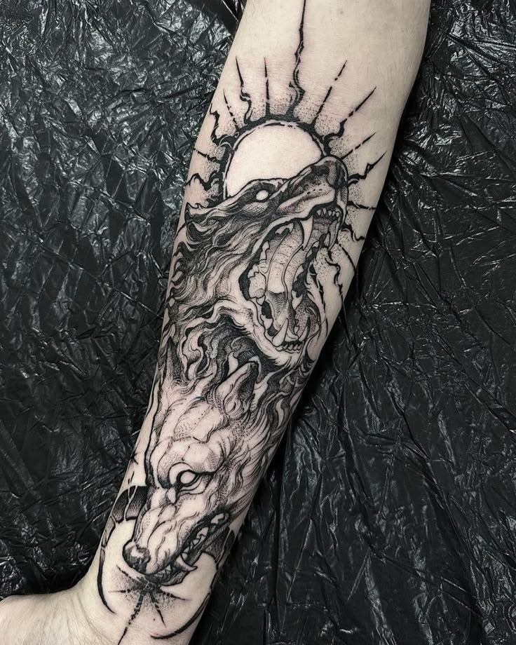 Fierce Dual Wolf Forearm Tattoo Tattoo Design