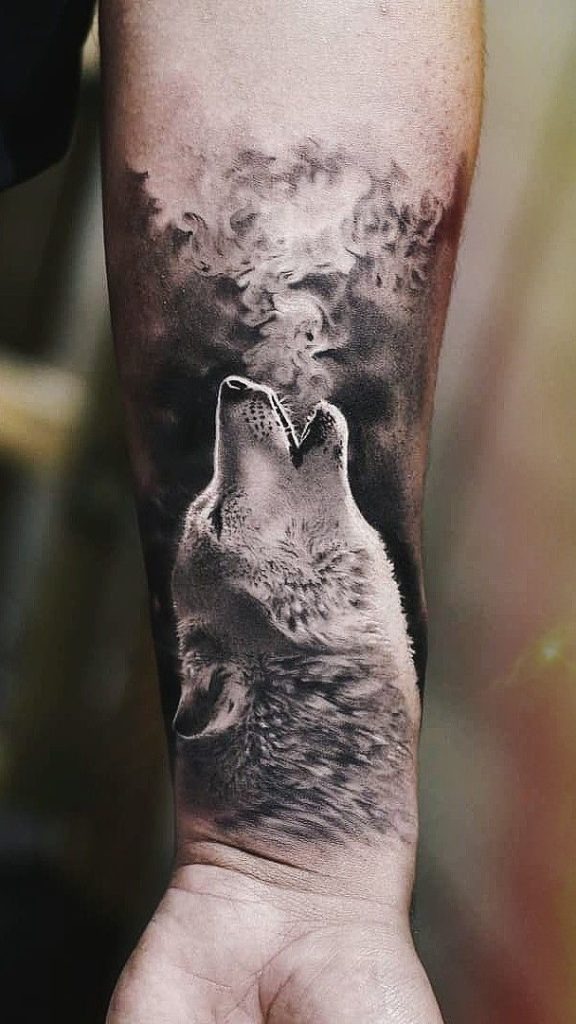 Minimalist Geometric Wolf with Feminine Touch Tattoo Design