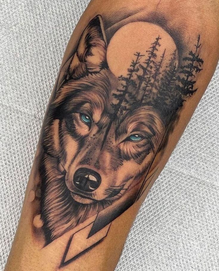 Realistic Shoulder Wolf Portrait Tattoo Design