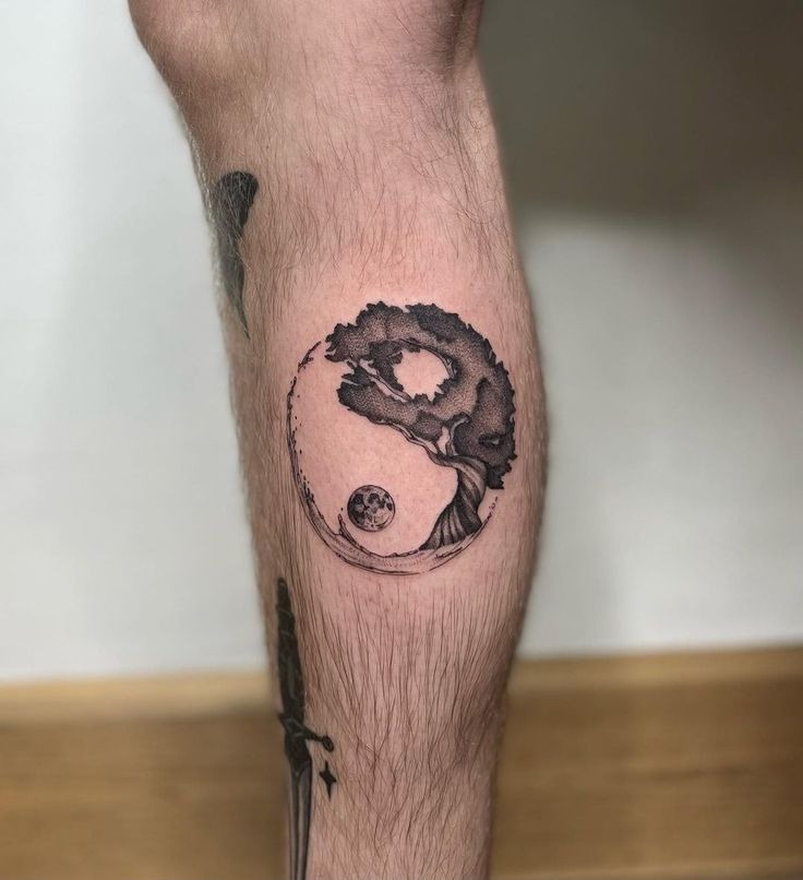 The Yin Yang design features a finely shaded tree image that merges into its structure.