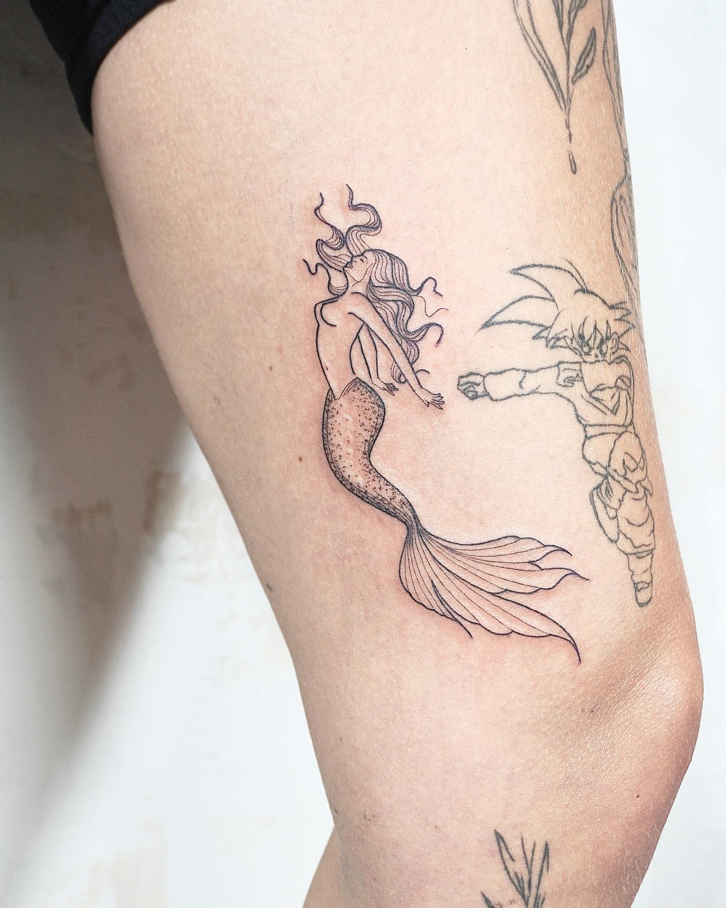 Fine Line Floating Mermaid Tattoo Tattoo Design