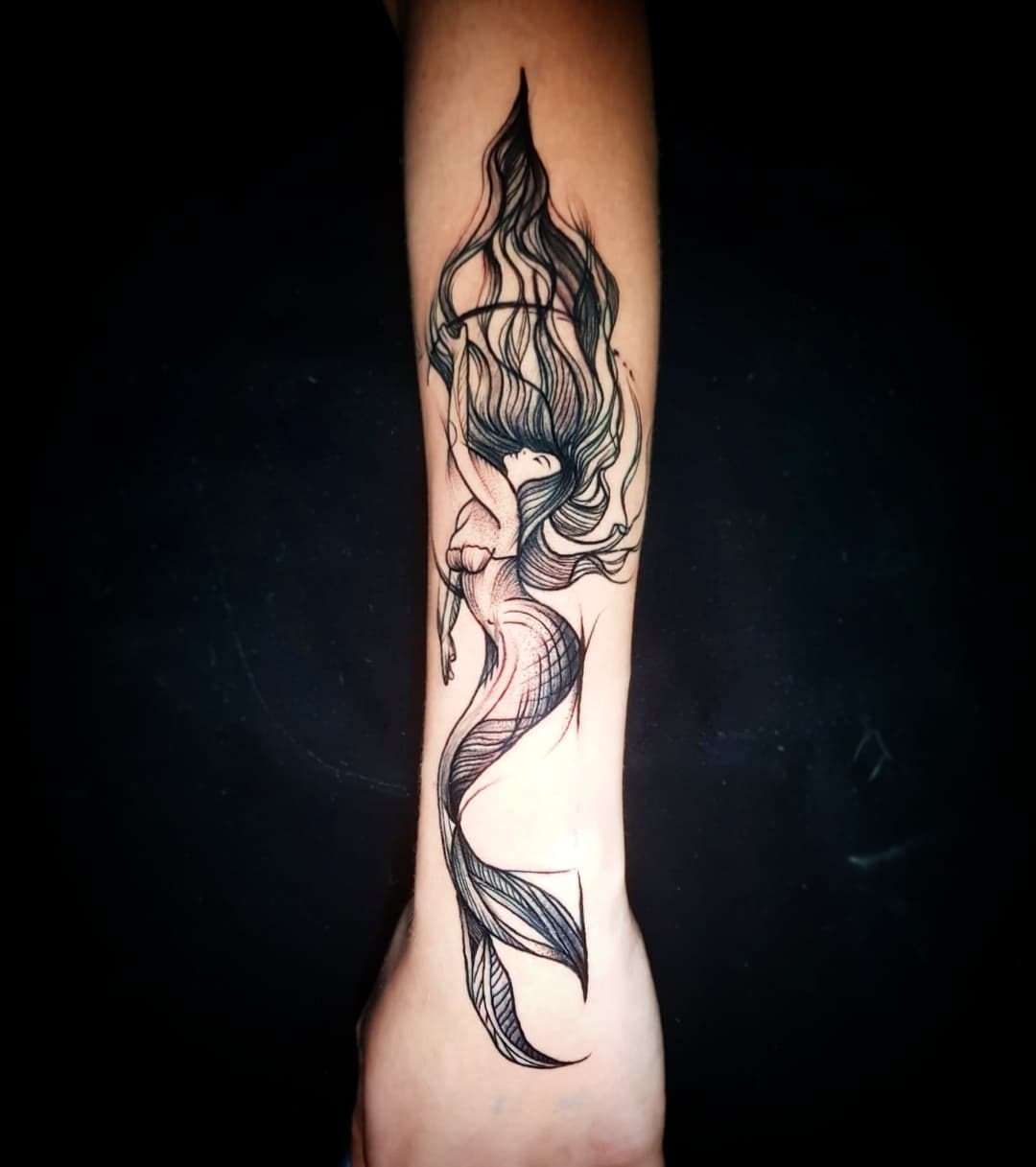 Flowing Hair Mermaid Tattoo Tattoo Design