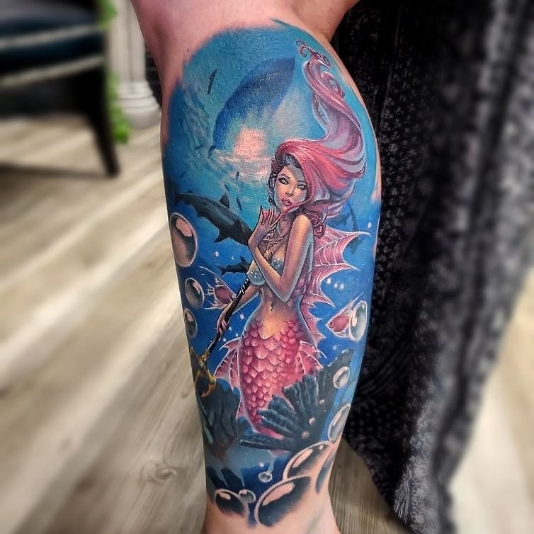 Pink Haired Mermaid Underwater Tattoo Tattoo Design