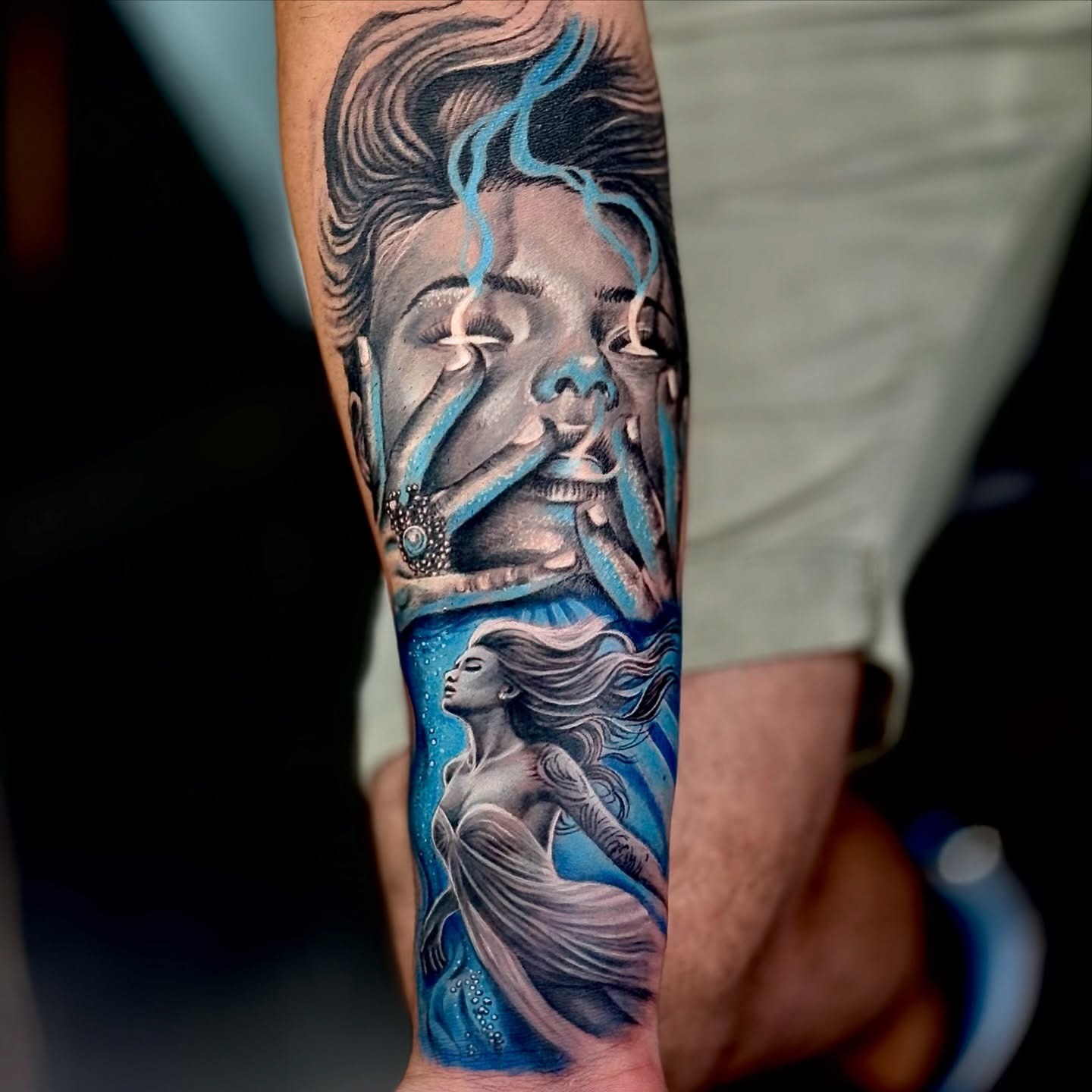 Surreal Mermaid and Woman Portrait Tattoo Tattoo Design
