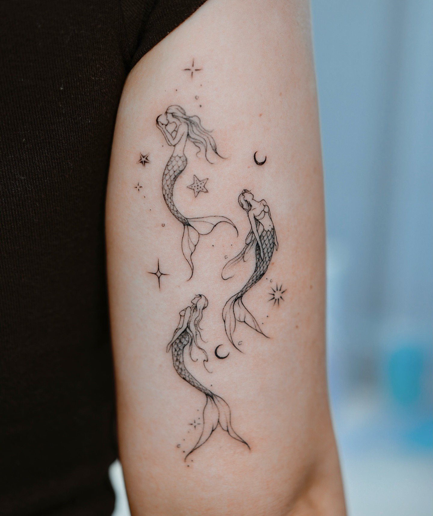 Three Fine Line Mermaid Tattoo Tattoo Design
