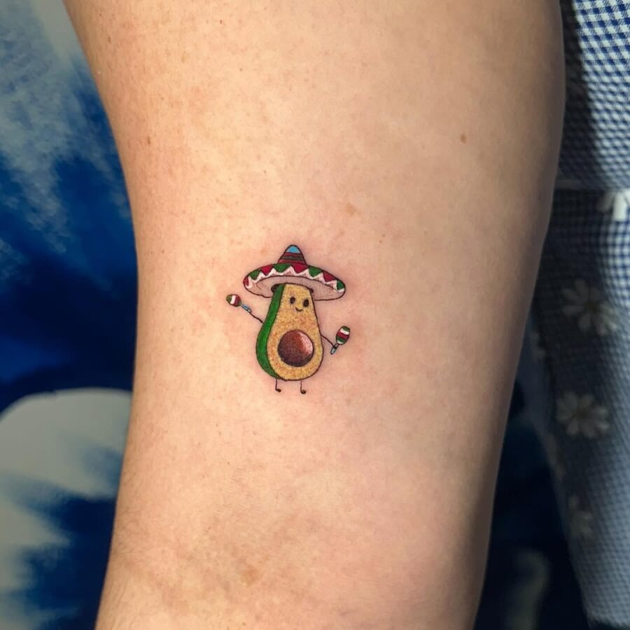 Adorable avocado wearing a sombrero tattoo Tattoo Design