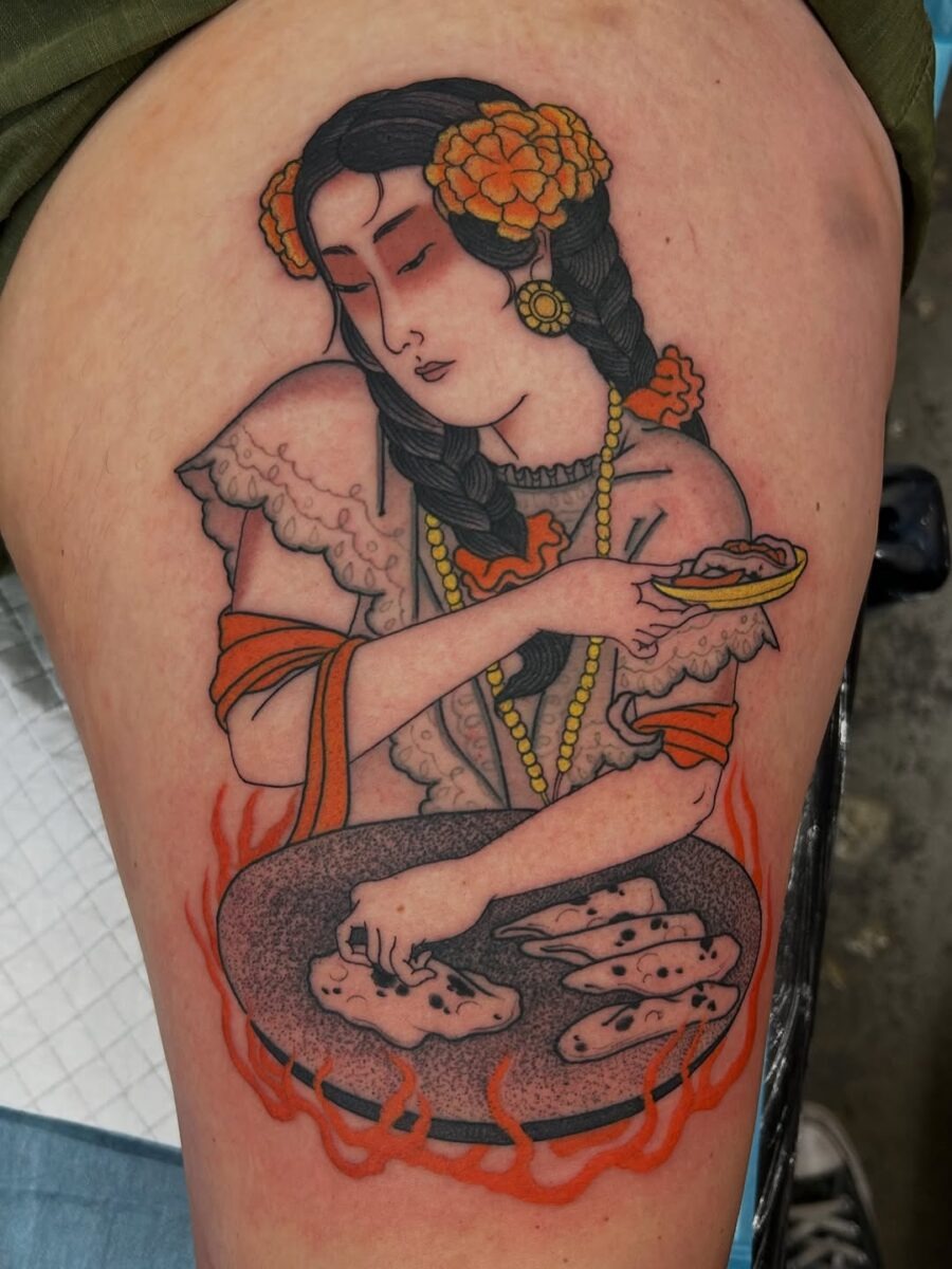 Cultural homage through vibrant tattoo art Tattoo Design
