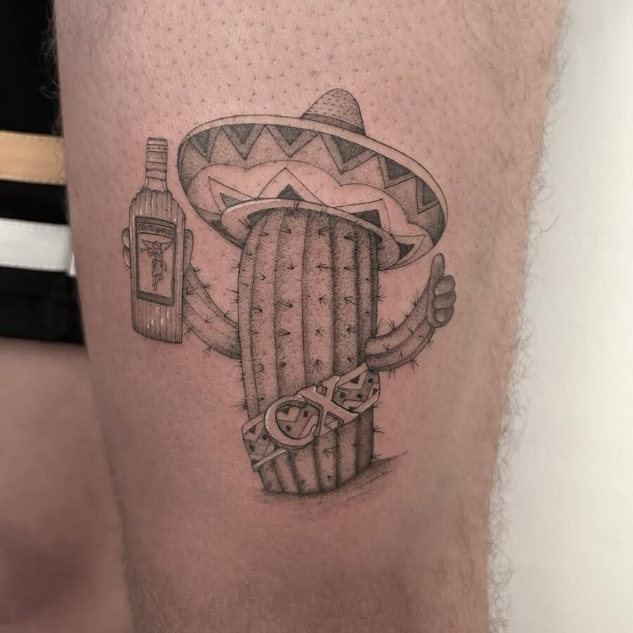 Playful cactus tattoo featuring Mexican culture Tattoo Design