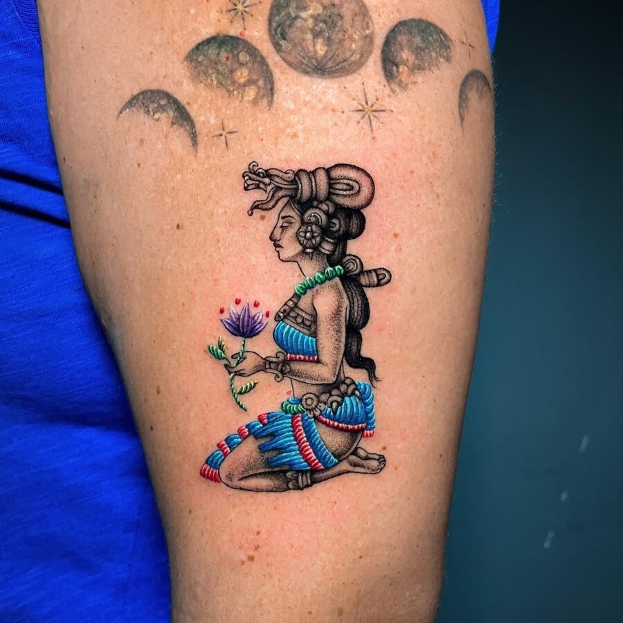 Stunning Maya goddess tattoo celebrating culture Tattoo Design