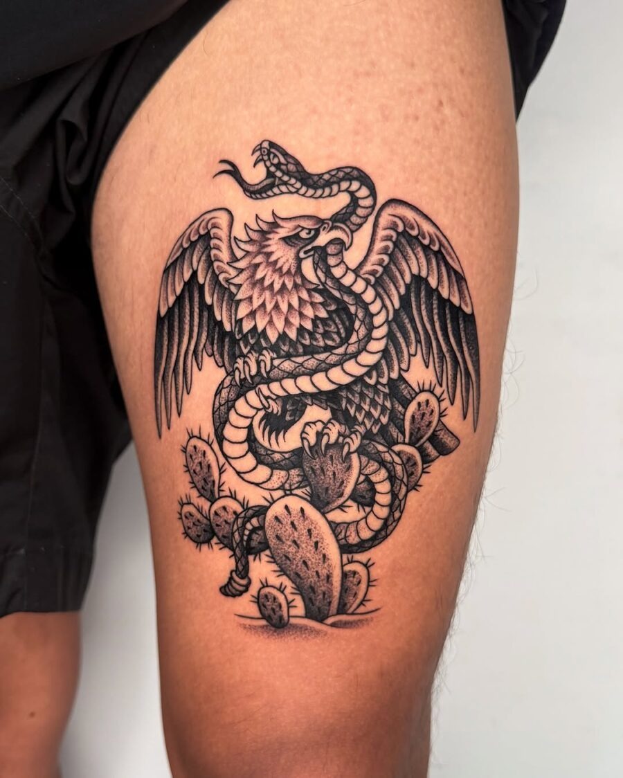 Symbolic Mexican tattoo featuring an eagle and snake Tattoo Design