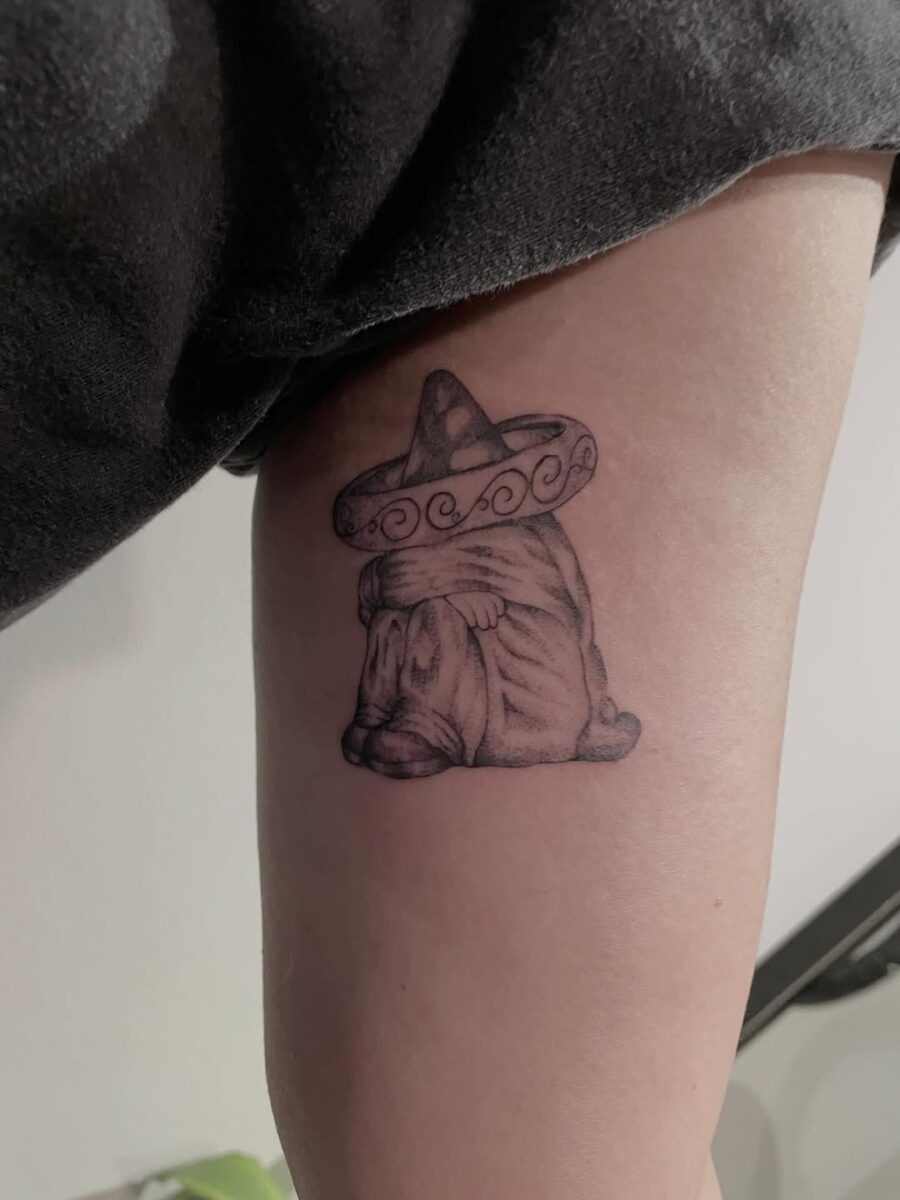 Unique Mexican cow tattoo with sombrero design Tattoo Design