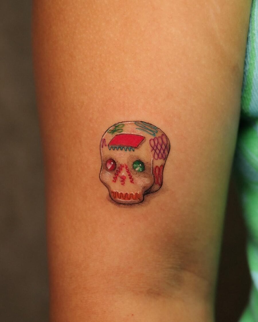 Vibrant Day of the Dead skull tattoo design Tattoo Design