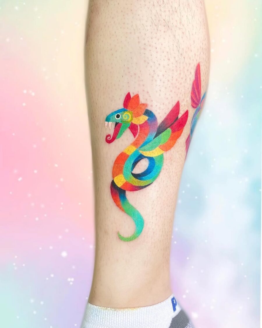 Vibrant Mexican snake tattoo with colorful design Tattoo Design