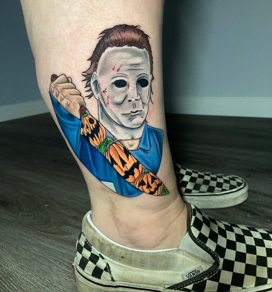 Chibi Michael Myers with Pumpkin Tattoo Tattoo Design