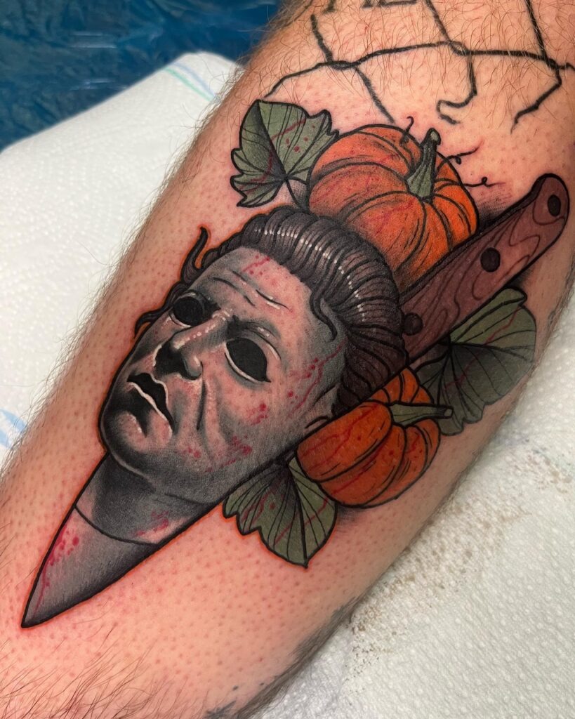 Floral Michael Myers and Jason Voorhees Knife Tattoo Tattoo Design