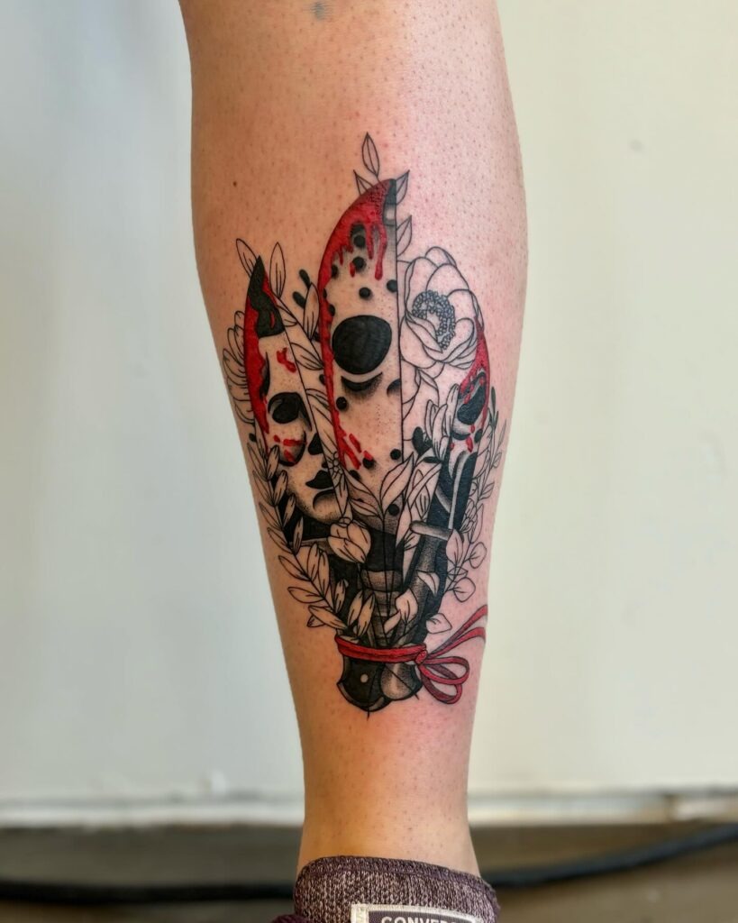 Minimalist Michael Myers with Knife Tattoo Tattoo Design