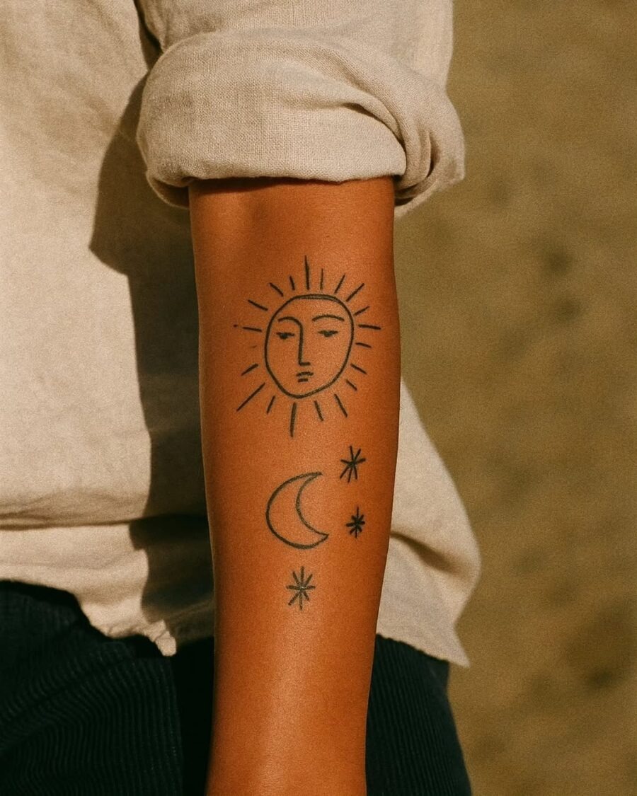 A serene sun and moon tattoo design Tattoo Design