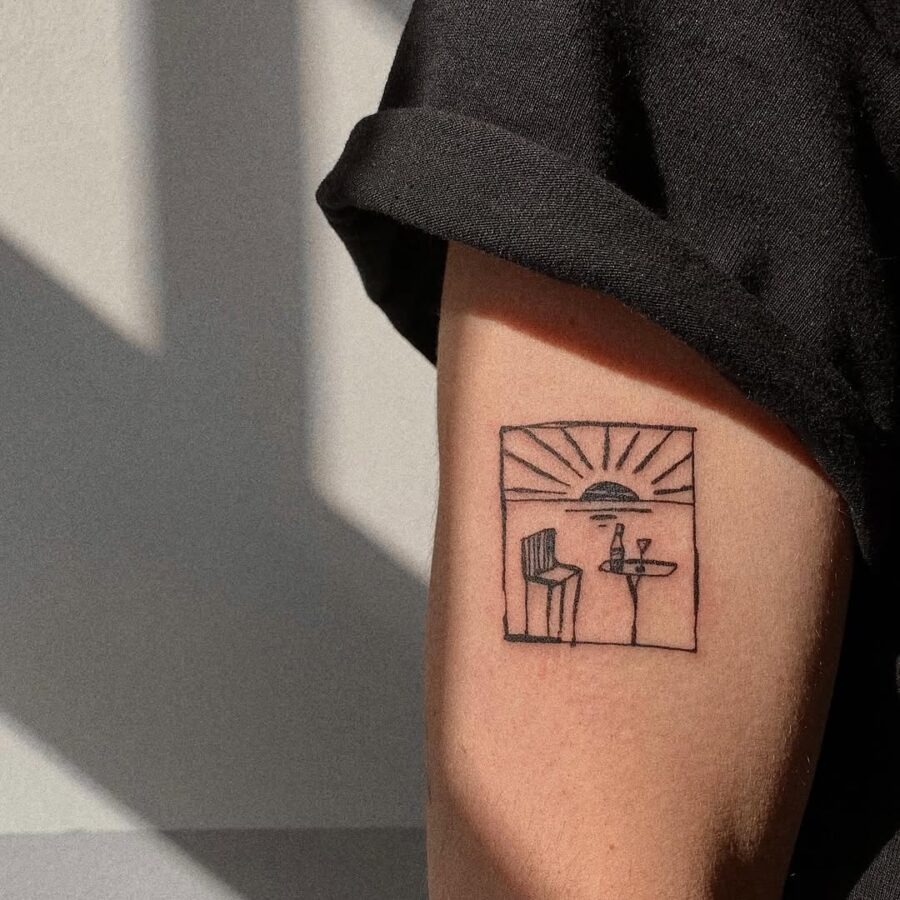 Minimalist sunset tattoo for serenity and reflection Tattoo Design