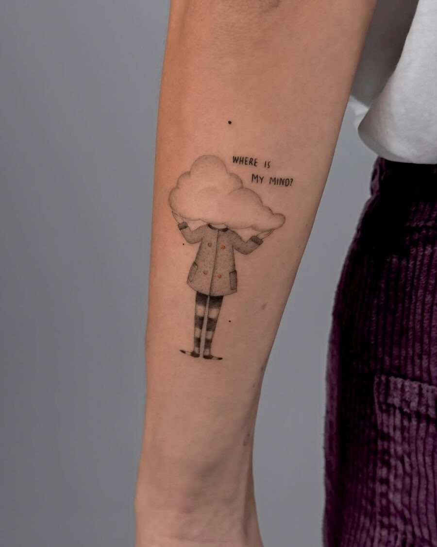 Whimsical tattoo exploring mindfulness and presence Tattoo Design