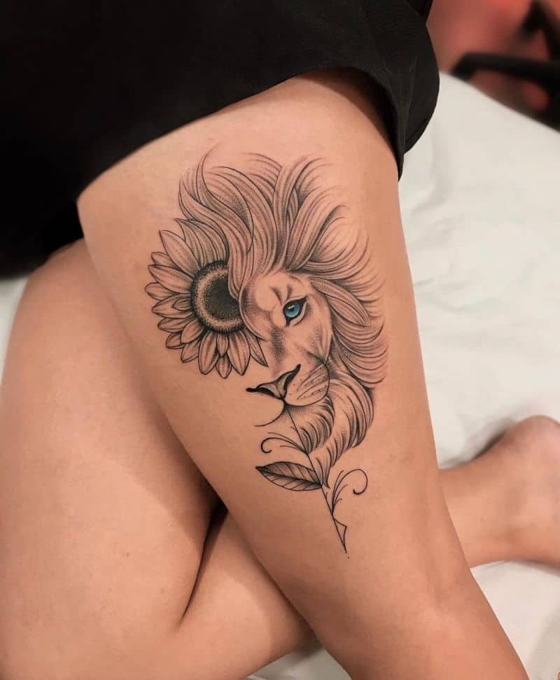 Majestic Lion Back Tattoo with Ornamental Design Tattoo Design