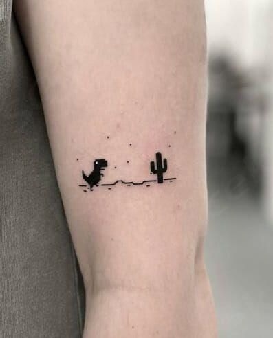 Dinosaur and Cactus Mini Tattoo Tattoo Design