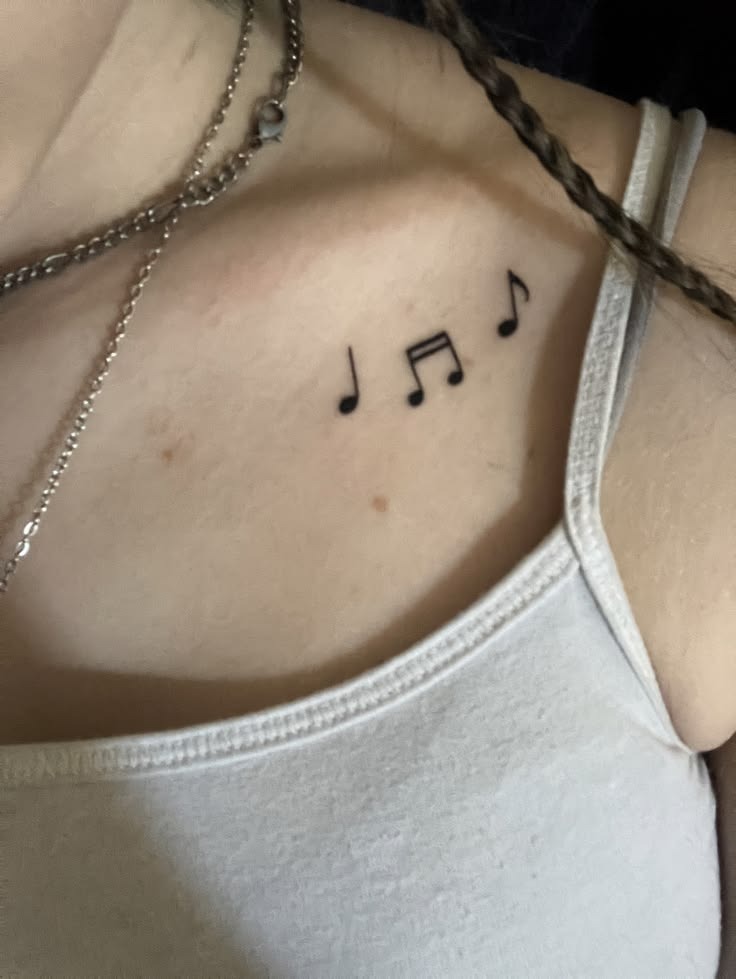 Three Music Notes Collarbone Tattoo Tattoo Design