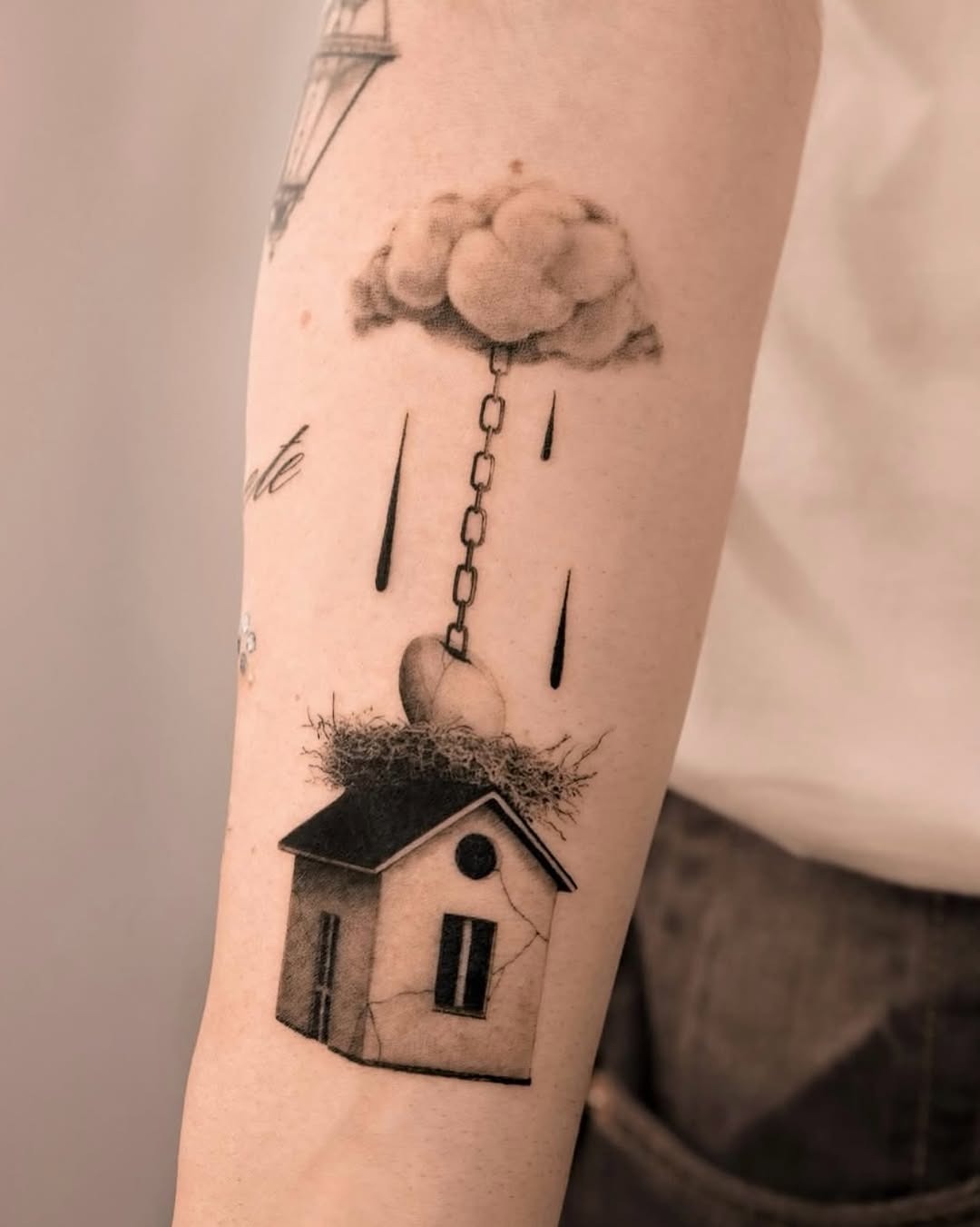 A unique blend of nature and home symbolism Tattoo Design