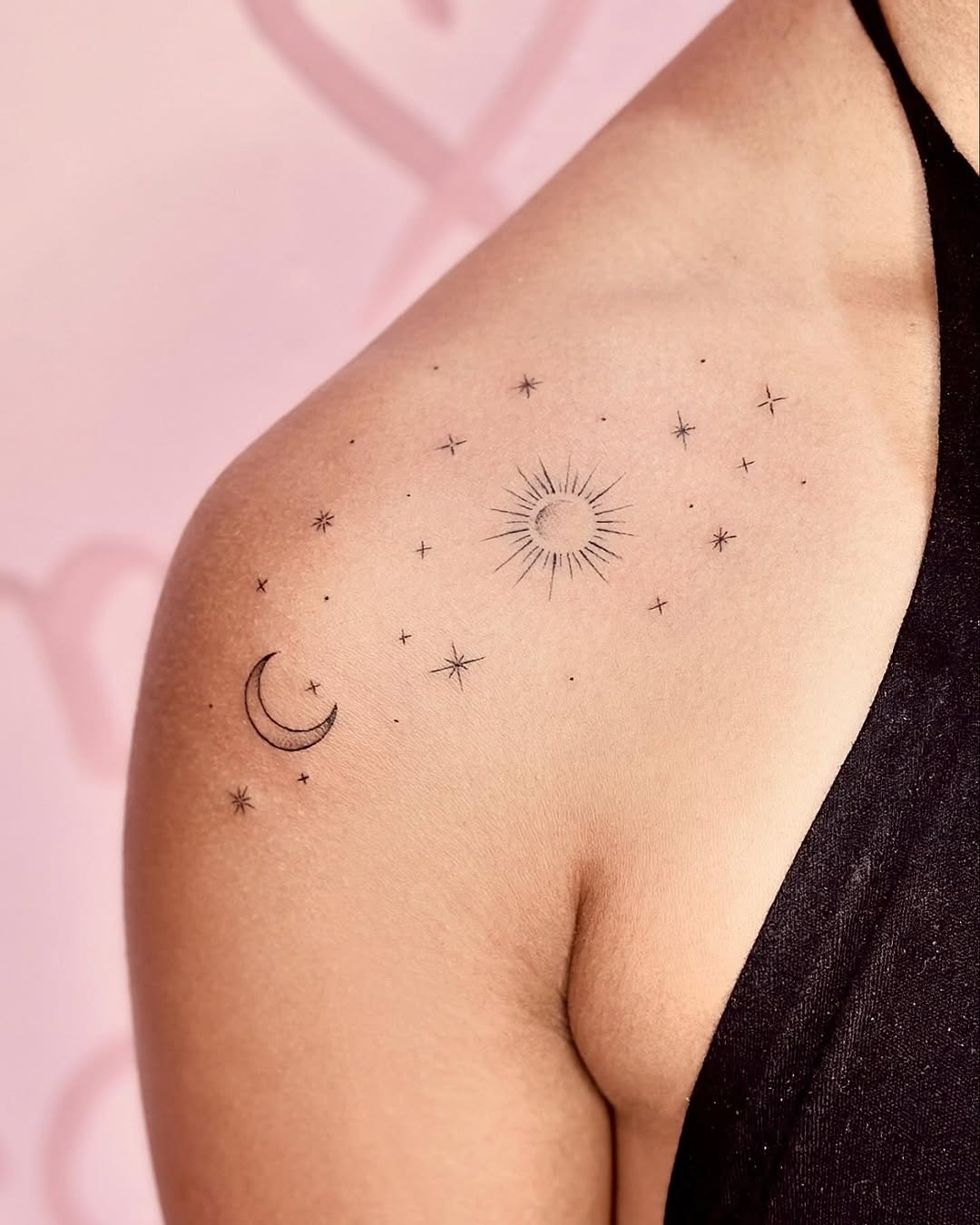 Celestial minimalist tattoo with sun and moon Tattoo Design