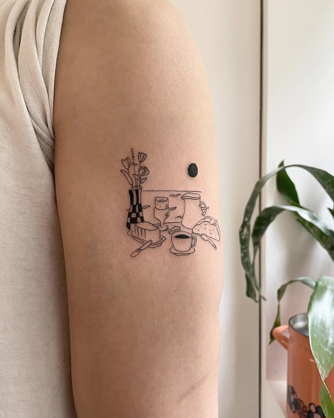 Charming kitchen scene minimalist tattoo design Tattoo Design