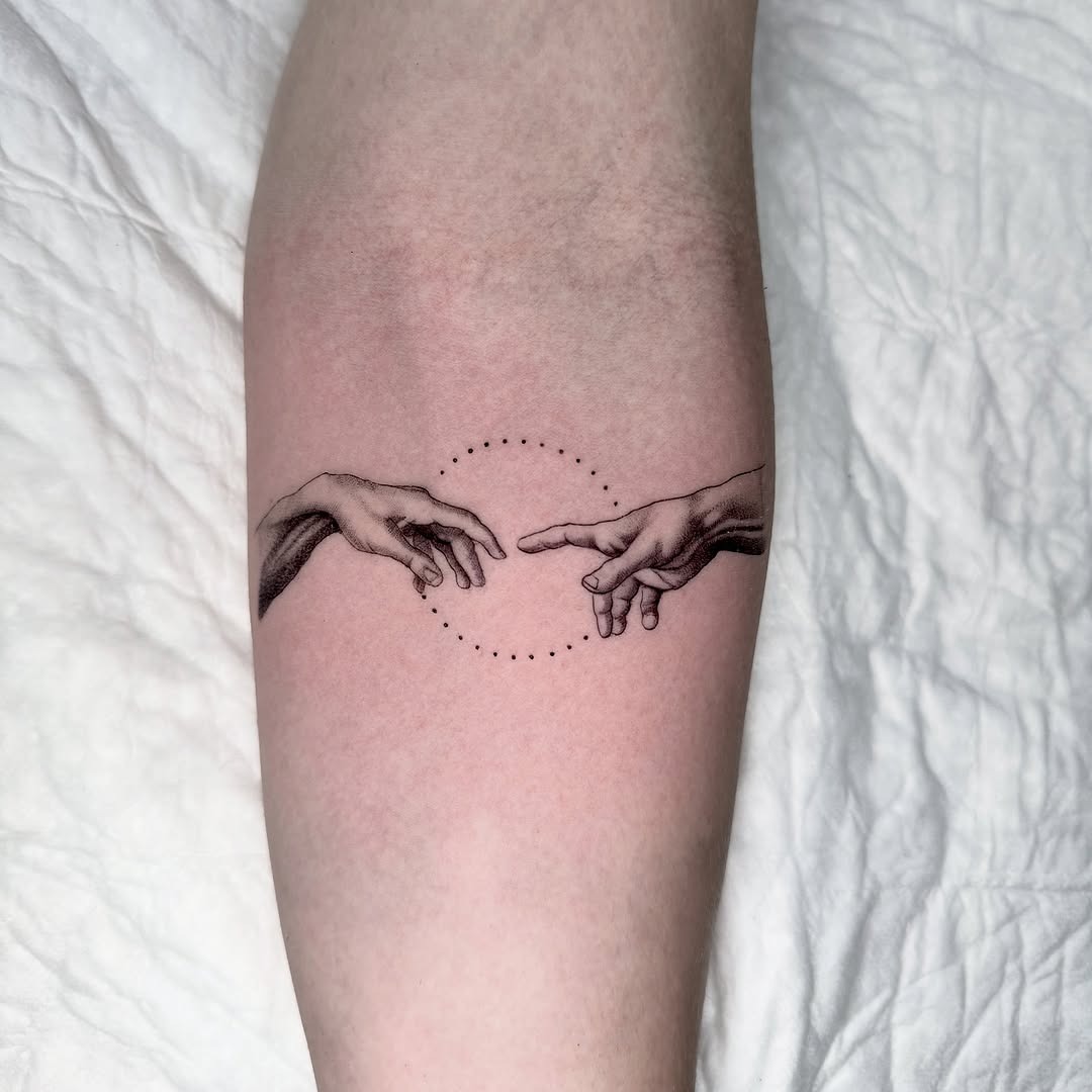 Intricate hands connecting in minimalist style Tattoo Design