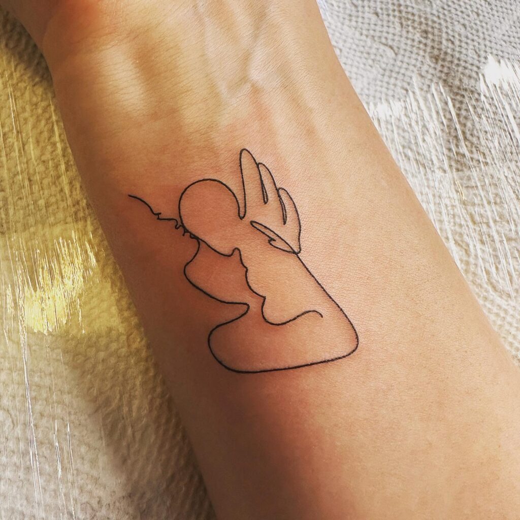 Angel Baby and Mother Line Art Tattoo Tattoo Design