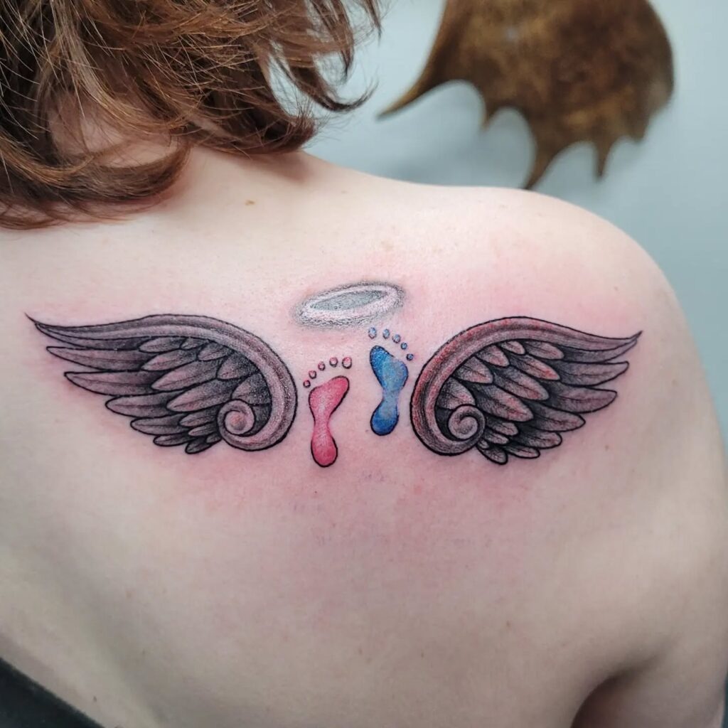 Angel Wings and Miscarriage Footprint Tattoo Tattoo Design
