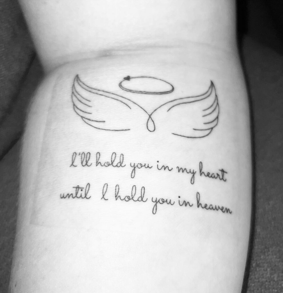Angel Wings with Halo and Heaven Quote Tattoo Tattoo Design