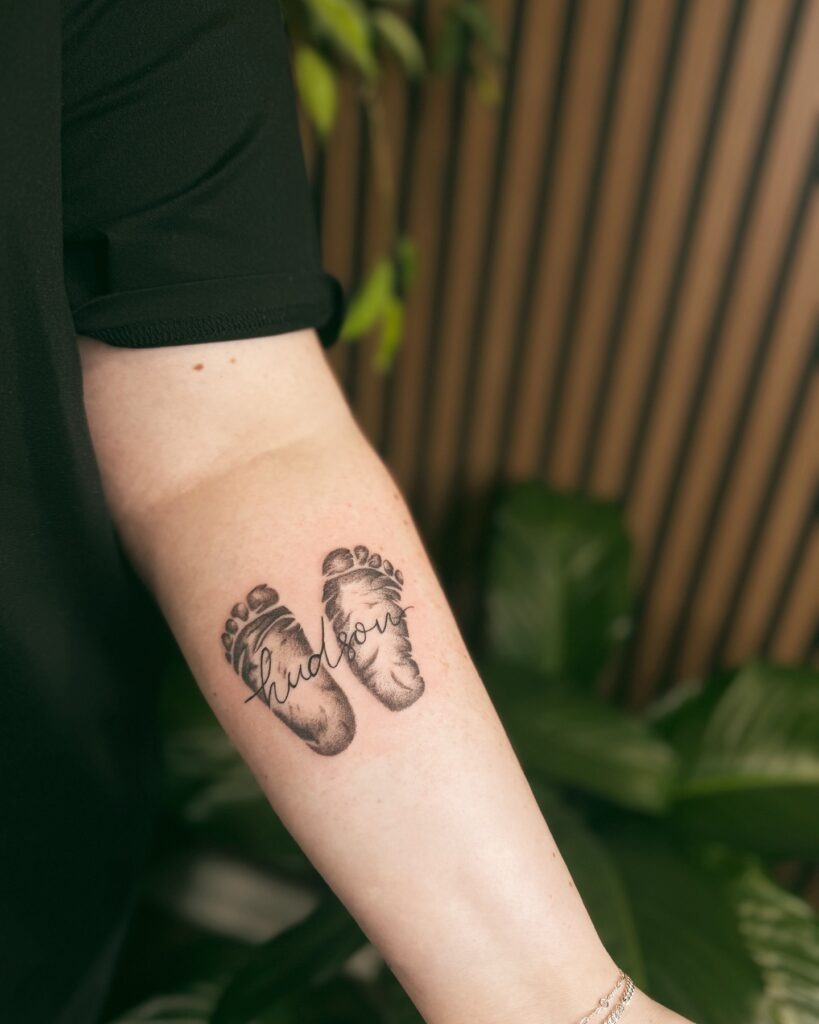 Baby Footprints Miscarriage Tattoo with Name Tattoo Design