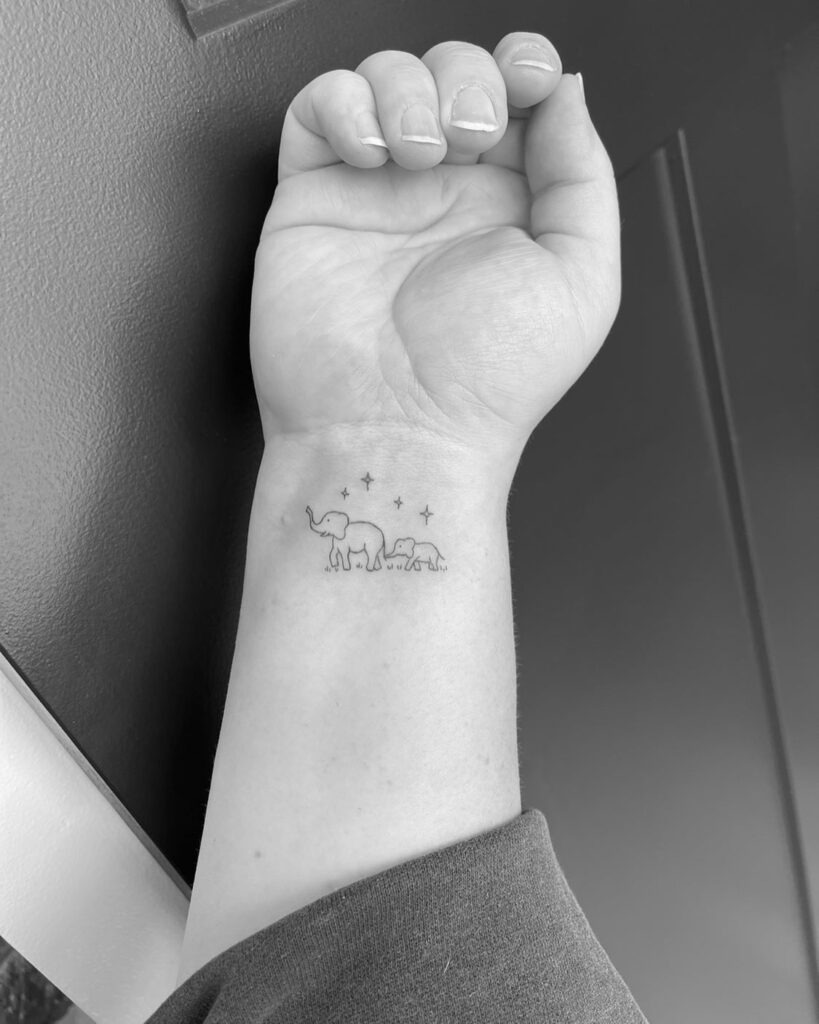 Elephant Family with Memorial Stars Tattoo Tattoo Design
