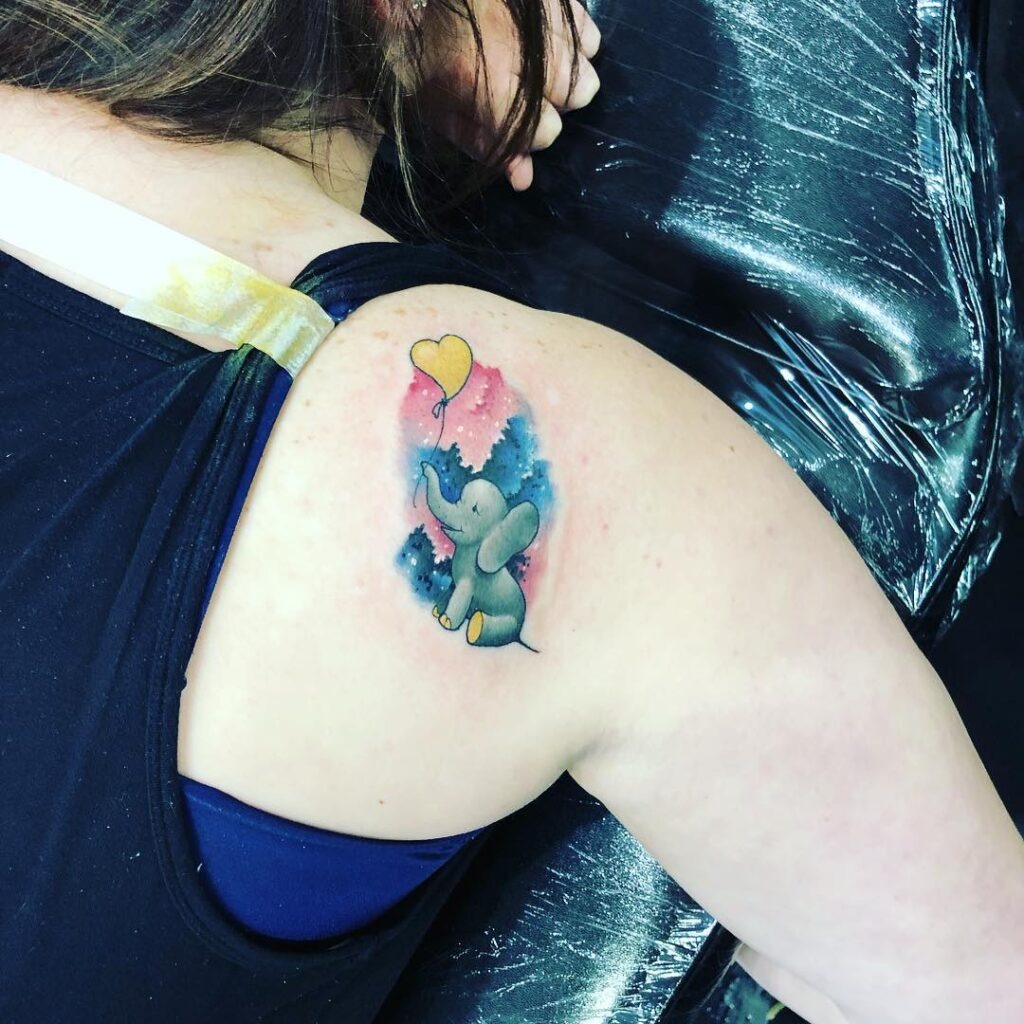 Elephant with Balloon Miscarriage Tribute Tattoo Tattoo Design