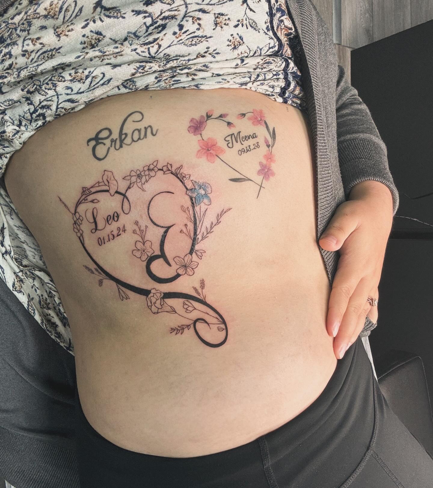 Floral Miscarriage Tattoo with Names and Dates Tattoo Design