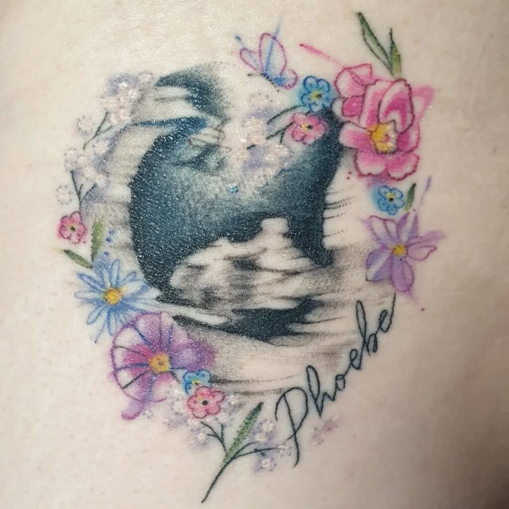 Floral Ultrasound Miscarriage Tattoo with Name Tattoo Design