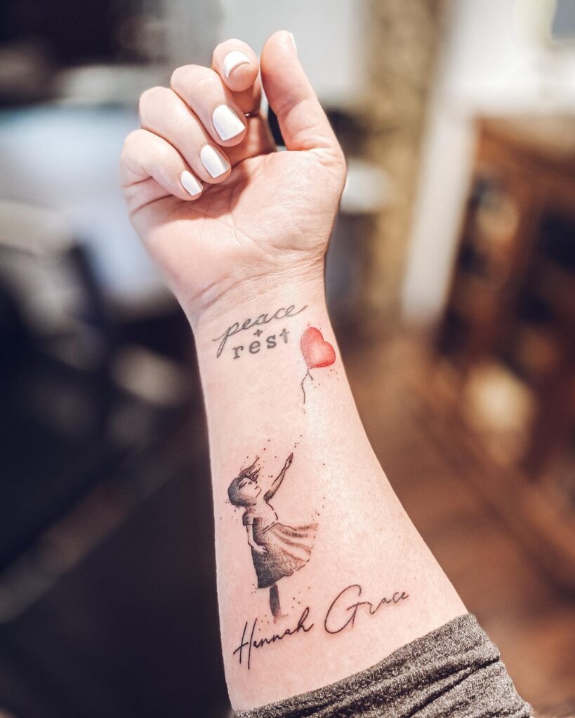 Letting Go Balloon Tattoo in Memory of Child Tattoo Design