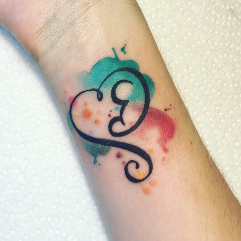 Miscarriage Heart and Fetus Tattoo with Watercolor Splash Tattoo Design