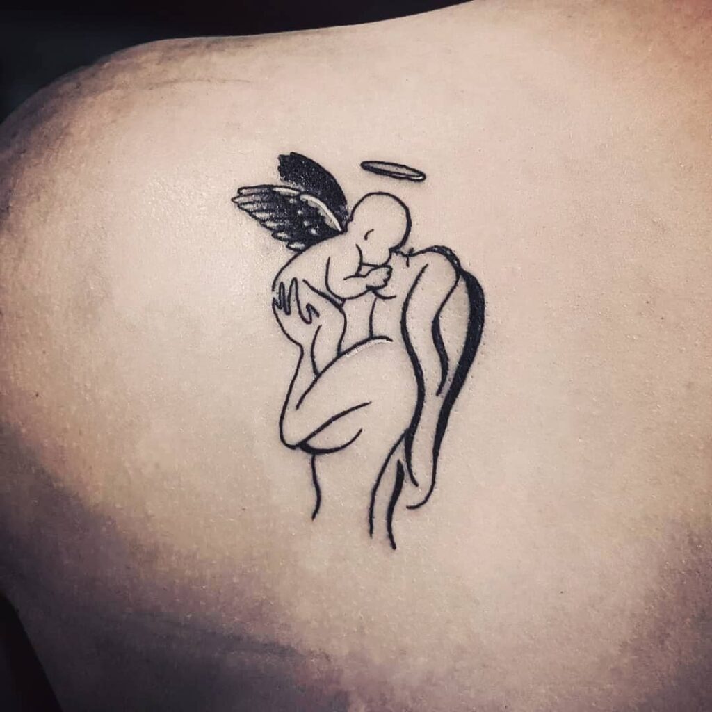 Mother Holding Angel Baby Tattoo Tattoo Design