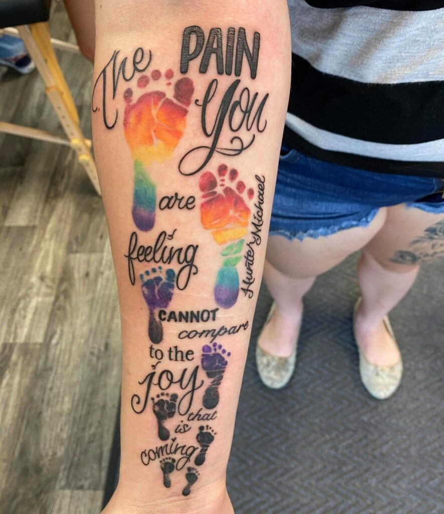 Rainbow Footprints with Inspirational Quote Tattoo Tattoo Design