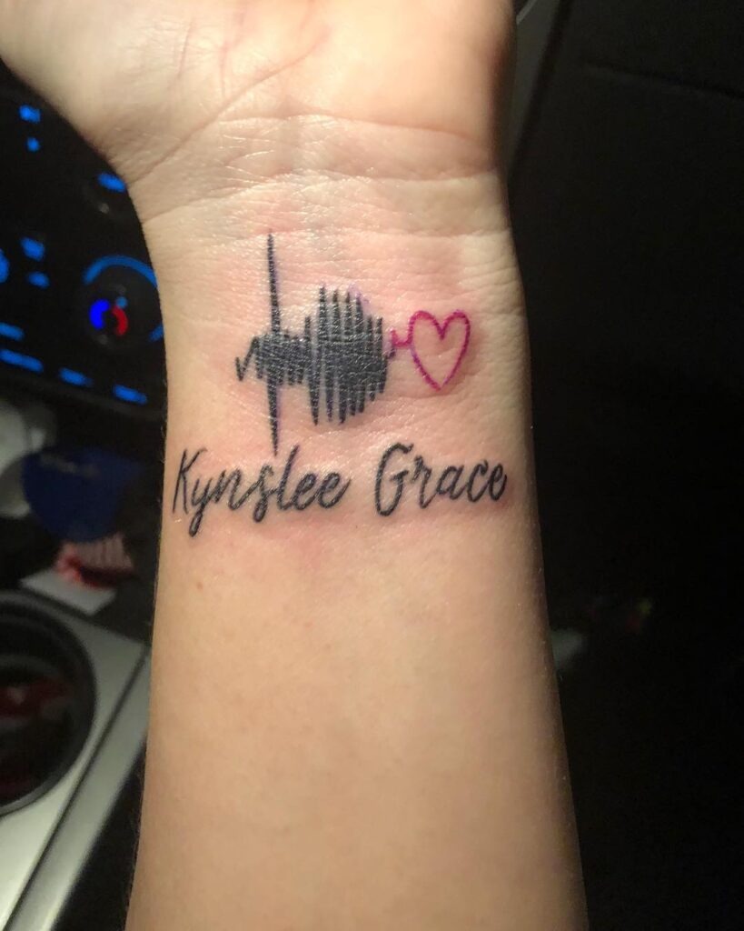 Soundwave and Heart Miscarriage Tattoo with Name Tattoo Design